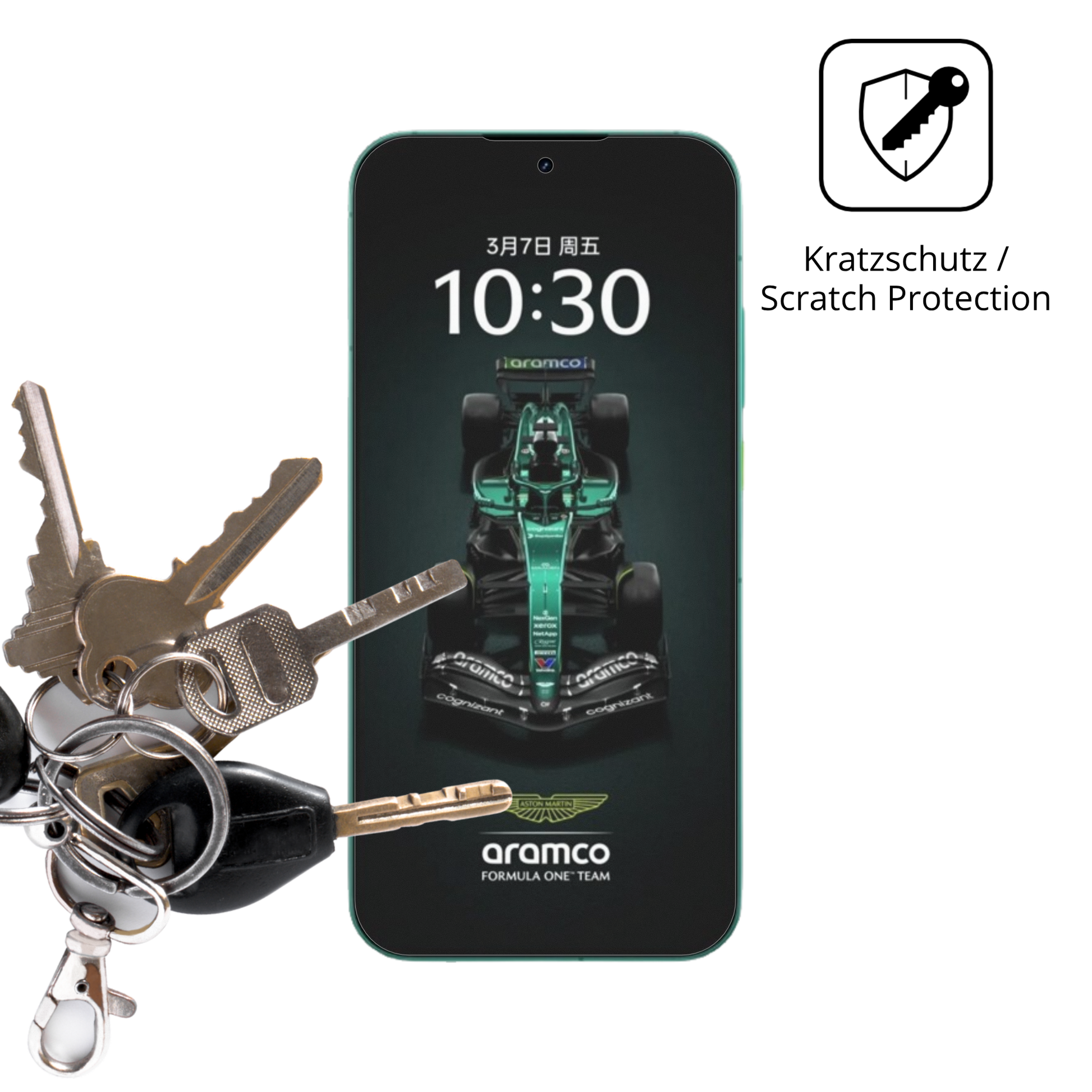 Schutz gegen Kratzer auf dem realmegt8 pro aston martin Glas durch Schlüssel oder Ähnliches