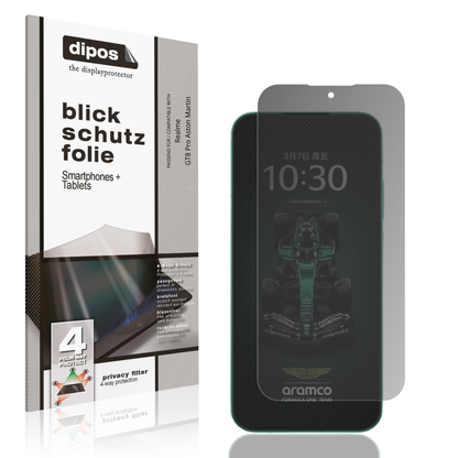 Blickschutzfolie von dipos passend für realmegt8 pro aston martin, präziser Zuschnitt und blasenfrei montiert