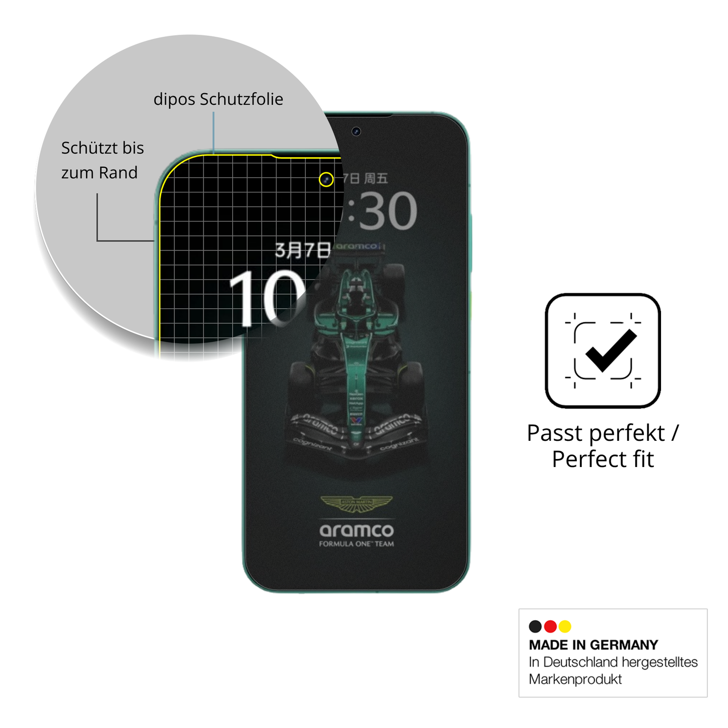 Schutz gegen Kratzer auf dem realmegt8 pro aston martin Glas durch Schlüssel oder Ähnliches