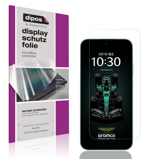 Klare Displayschutzfolie von dipos passend für realmegt8 pro aston martin, präziser Zuschnitt und blasenfrei montiert