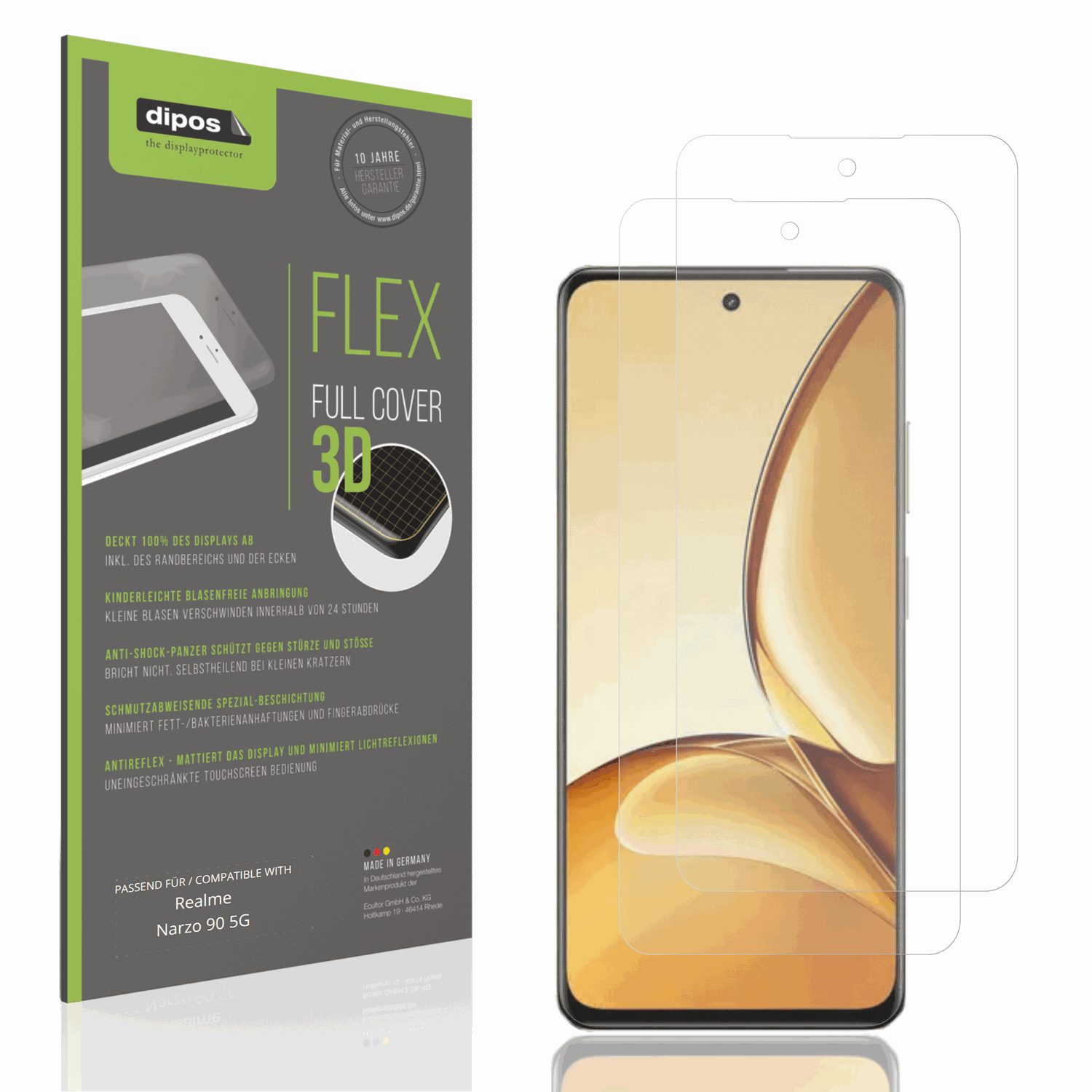 Matte Displayschutzfolie von dipos passend für Realme Narzo 90 5G, 100% Displayabdeckung und blasenfreie Montage