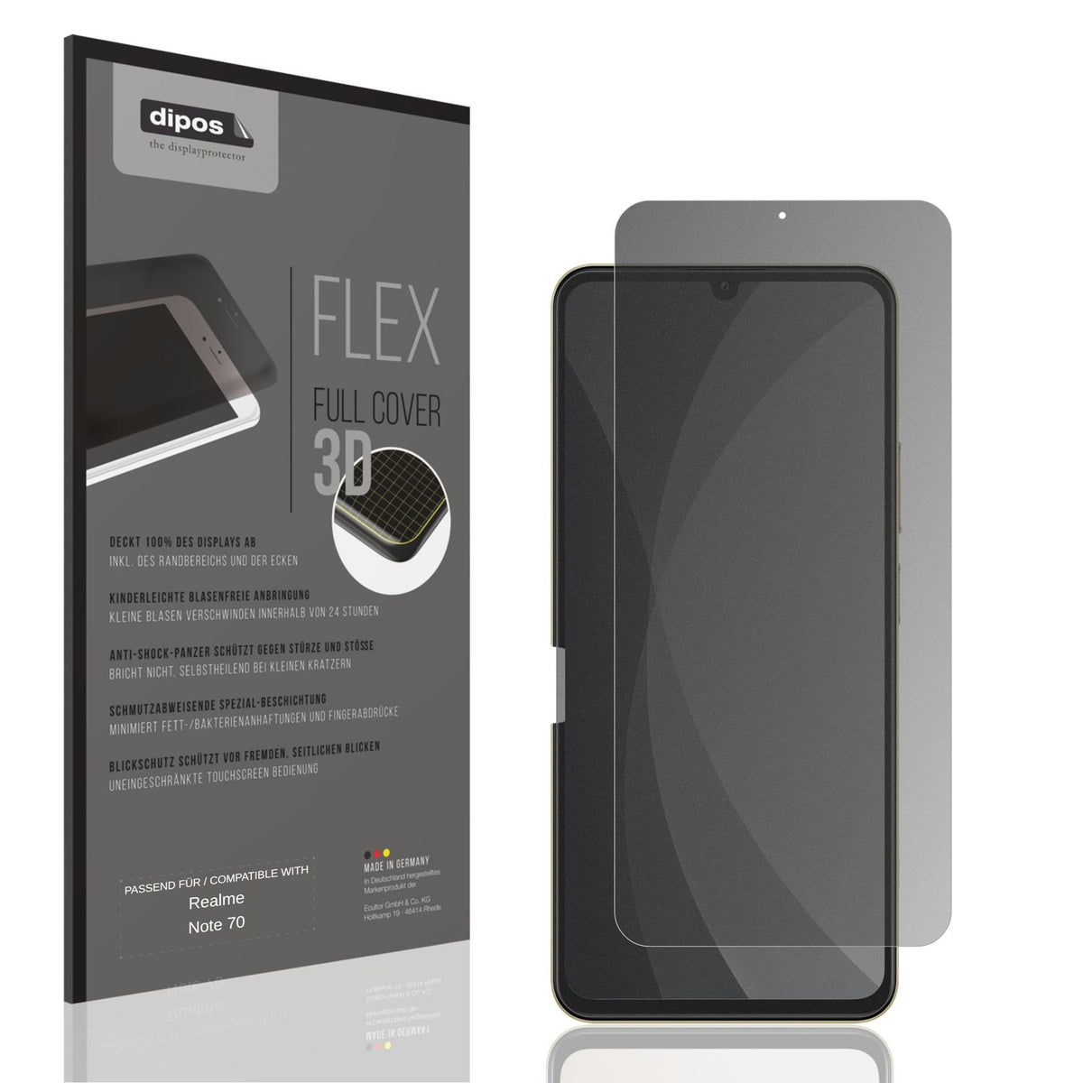 Blickschutzfolie von dipos passend für Realme Note 70, 100% Displayabdeckung und blasenfreie Montage