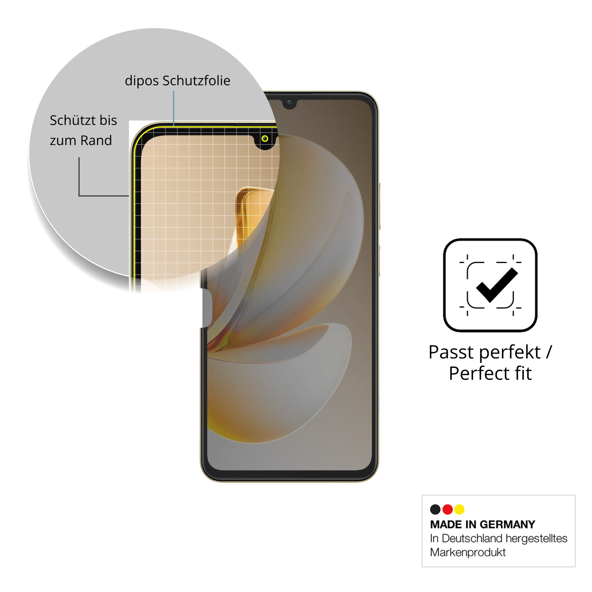 Schutz gegen Kratzer auf dem Realme Note 70 Glas durch Schlüssel, Stöße gegen die Tischkante oder Stürze