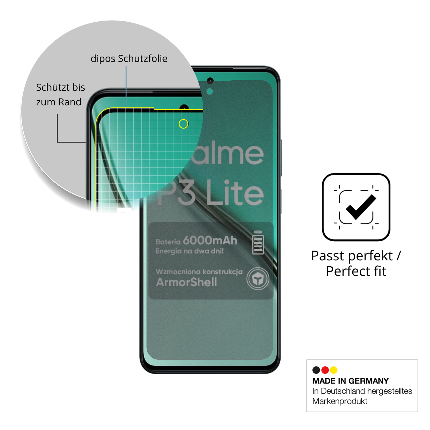 Full Cover Privacy Blickschutzfolie für Realme P3 Lite 4G
