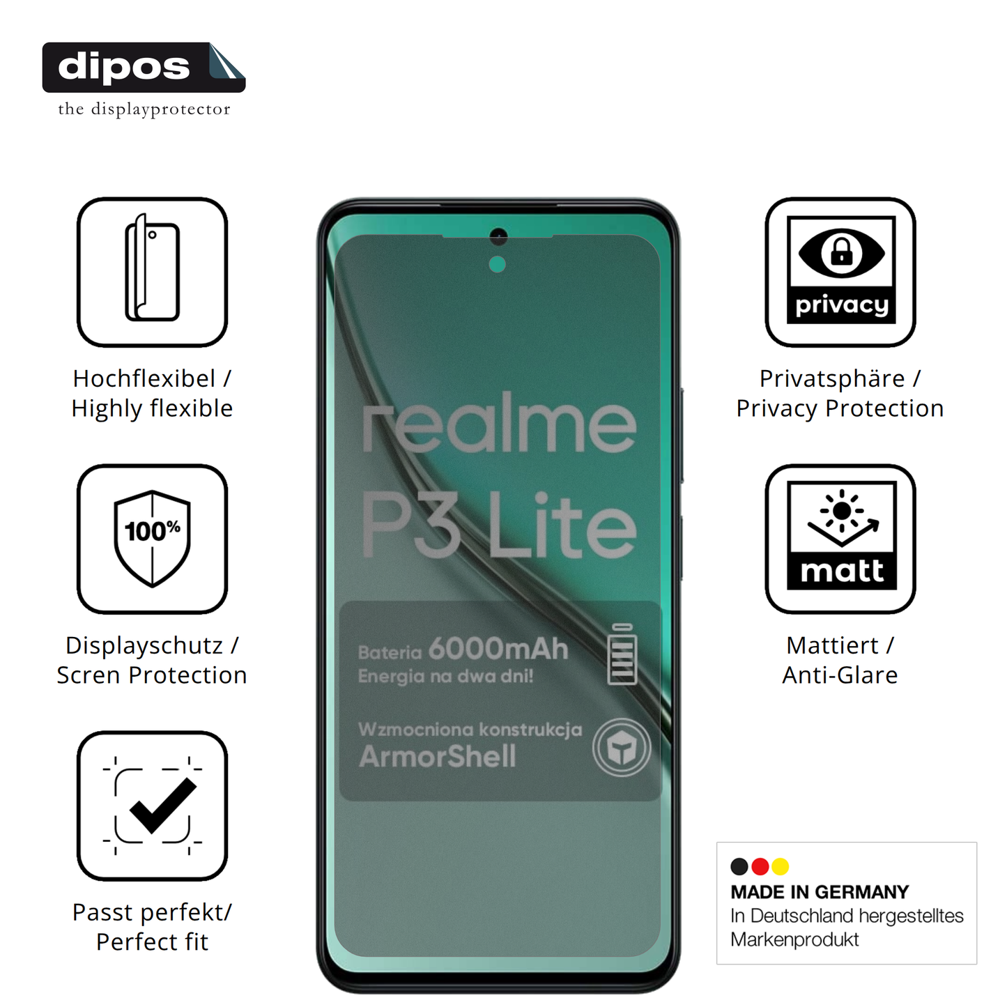 Full Cover Privacy Blickschutzfolie für Realme P3 Lite 4G