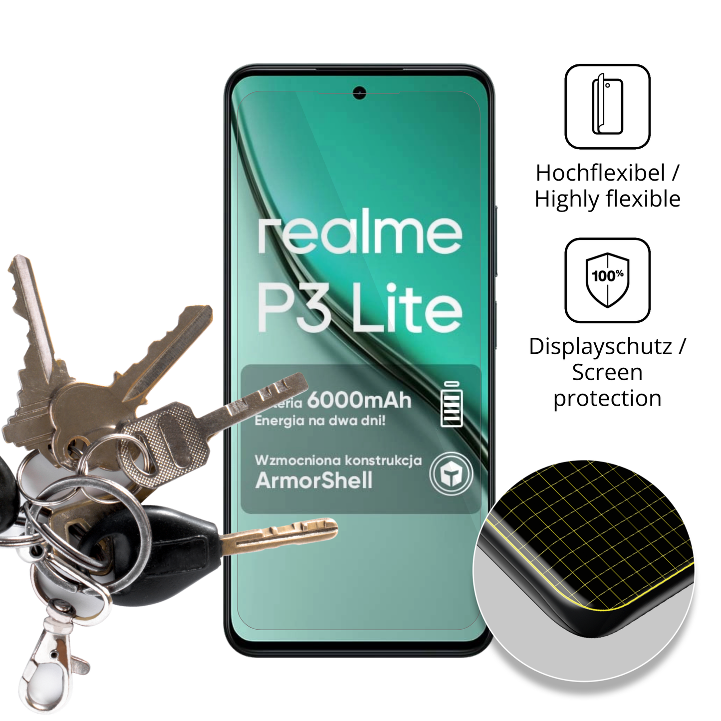 2x 3D Full Cover Schutzfolie für Realme P3 Lite 4G