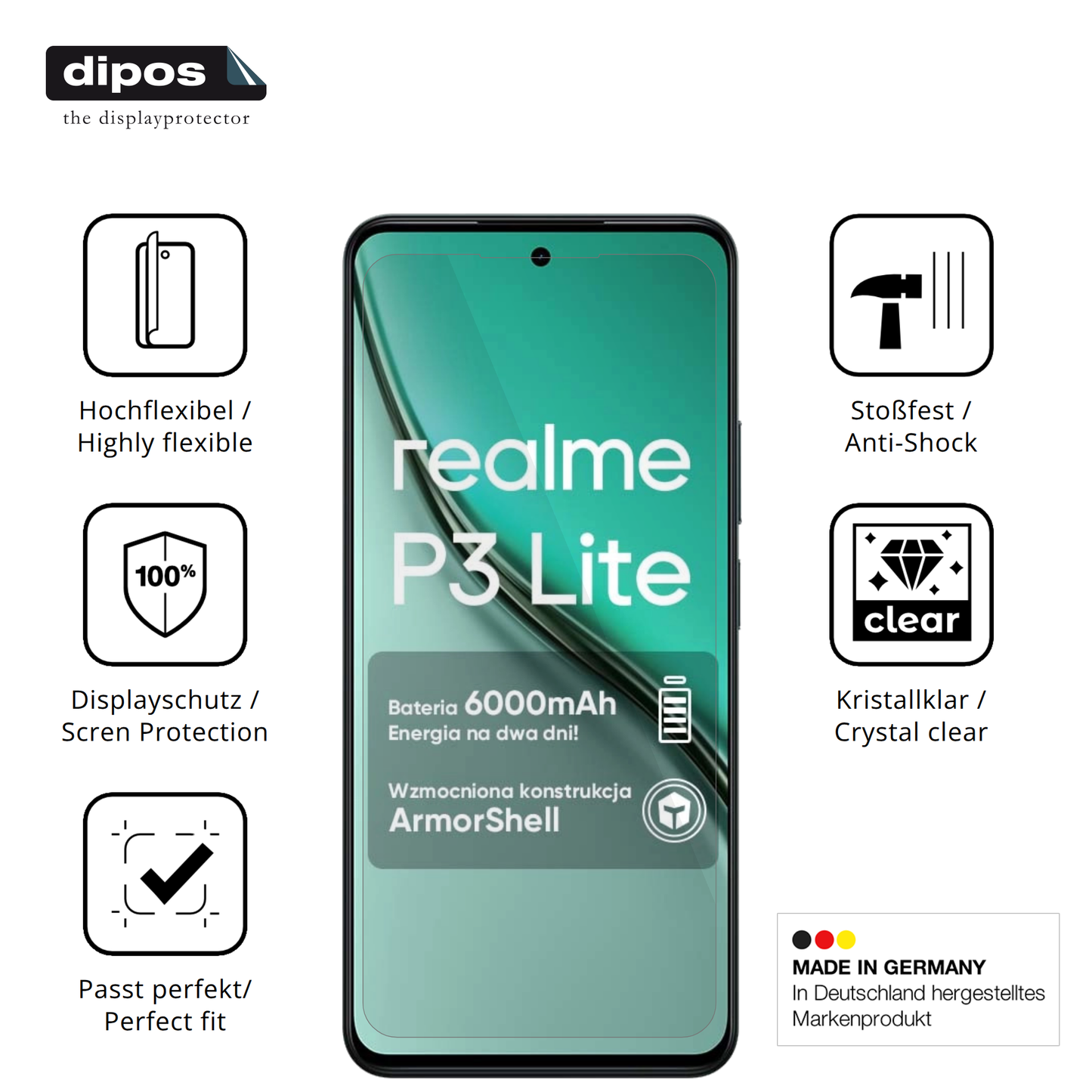 2x 3D Full Cover Schutzfolie für Realme P3 Lite 4G