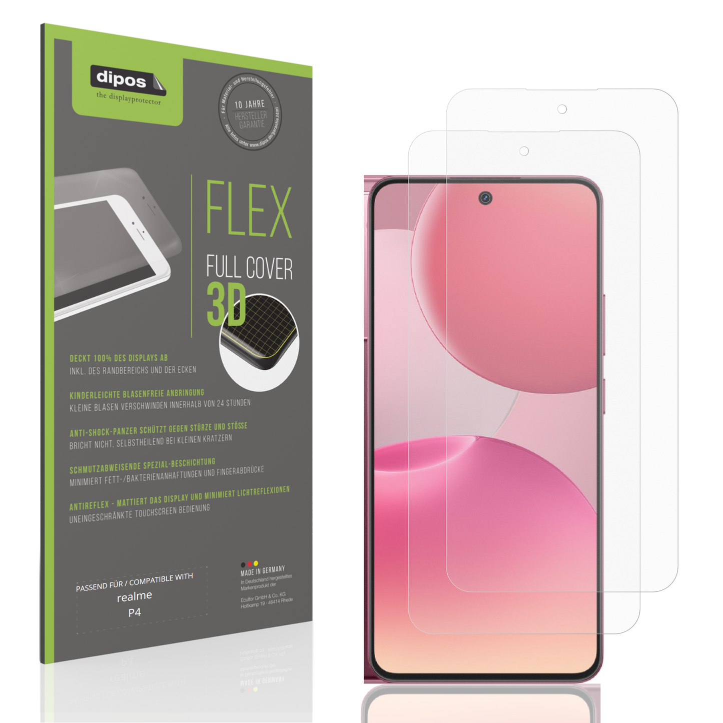 Matte Displayschutzfolie von dipos passend für realme P4, 100% Displayabdeckung und blasenfreie Montage