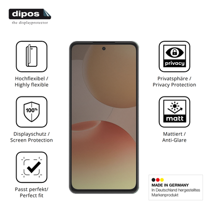 Flexible TPU-Folie passend zugeschnitten für Realme P4x 5G, mit Privatsphäre-Schutz durch Sichtschutz-Folie