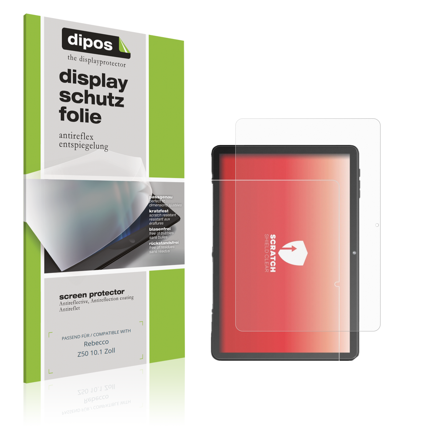 Matte Displayschutzfolie von dipos passend für Rebecco Z50 10.1 Zoll, präziser Zuschnitt und blasenfrei montiert