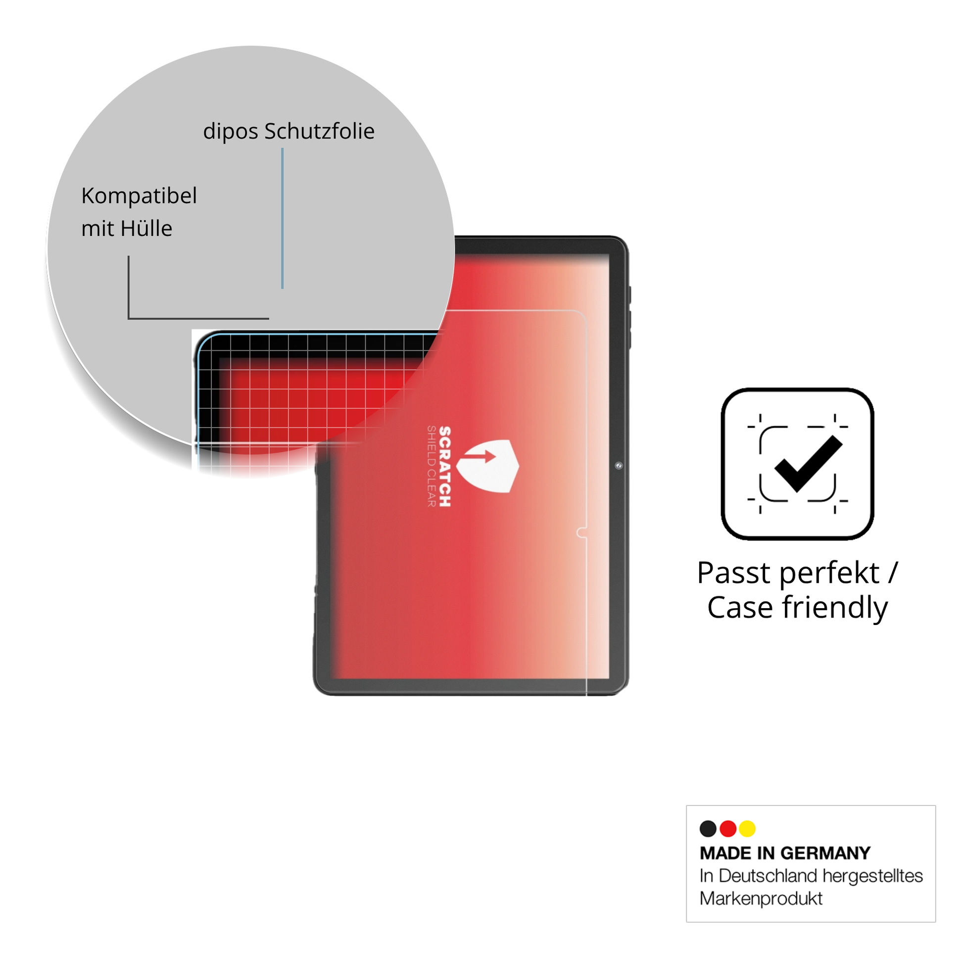 Schutzfolie mit optimaler Passform, zur Verwendung mit Hüllen geeignet