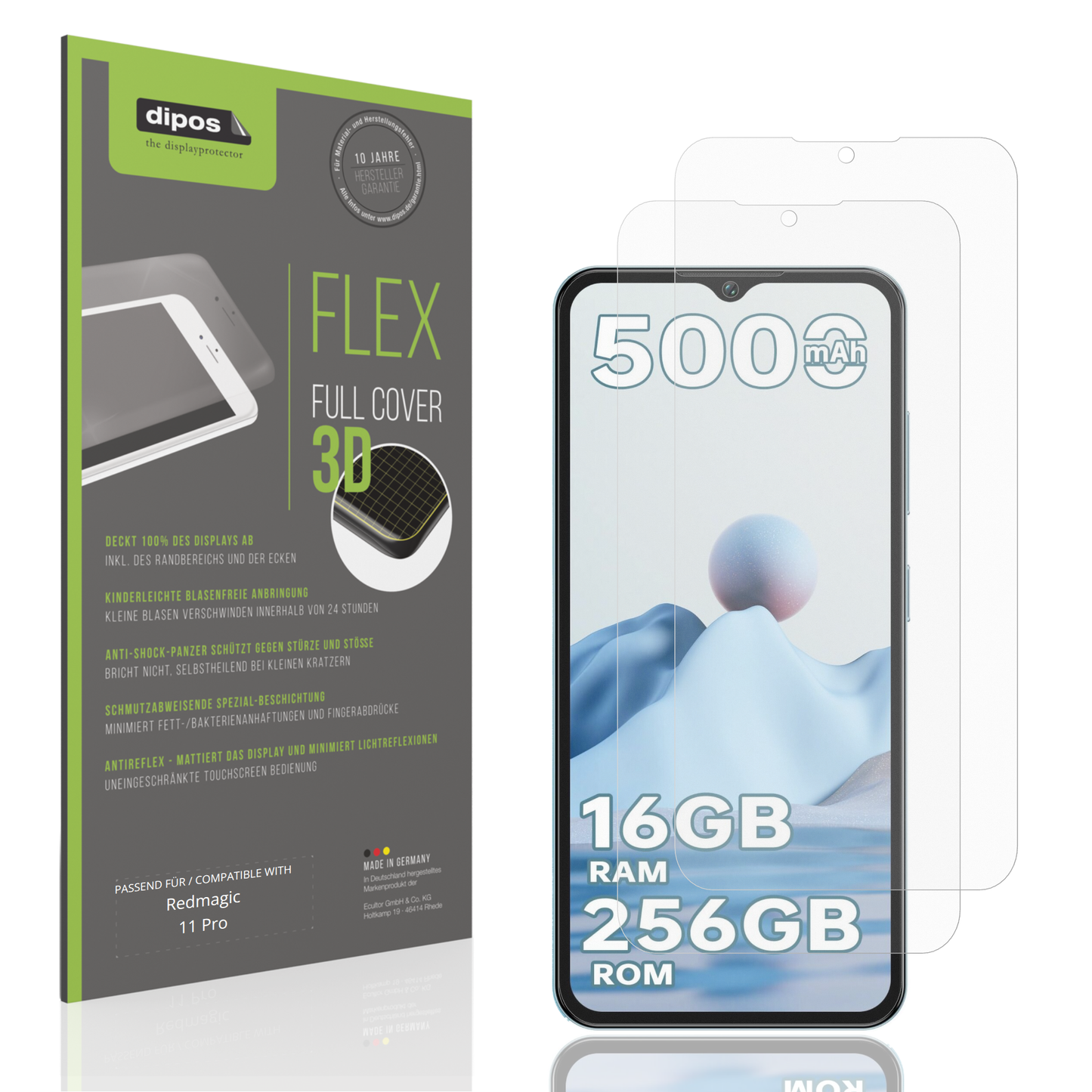 Matte Displayschutzfolie von dipos passend für Redmagic 11 Pro, 100% Displayabdeckung und blasenfreie Montage
