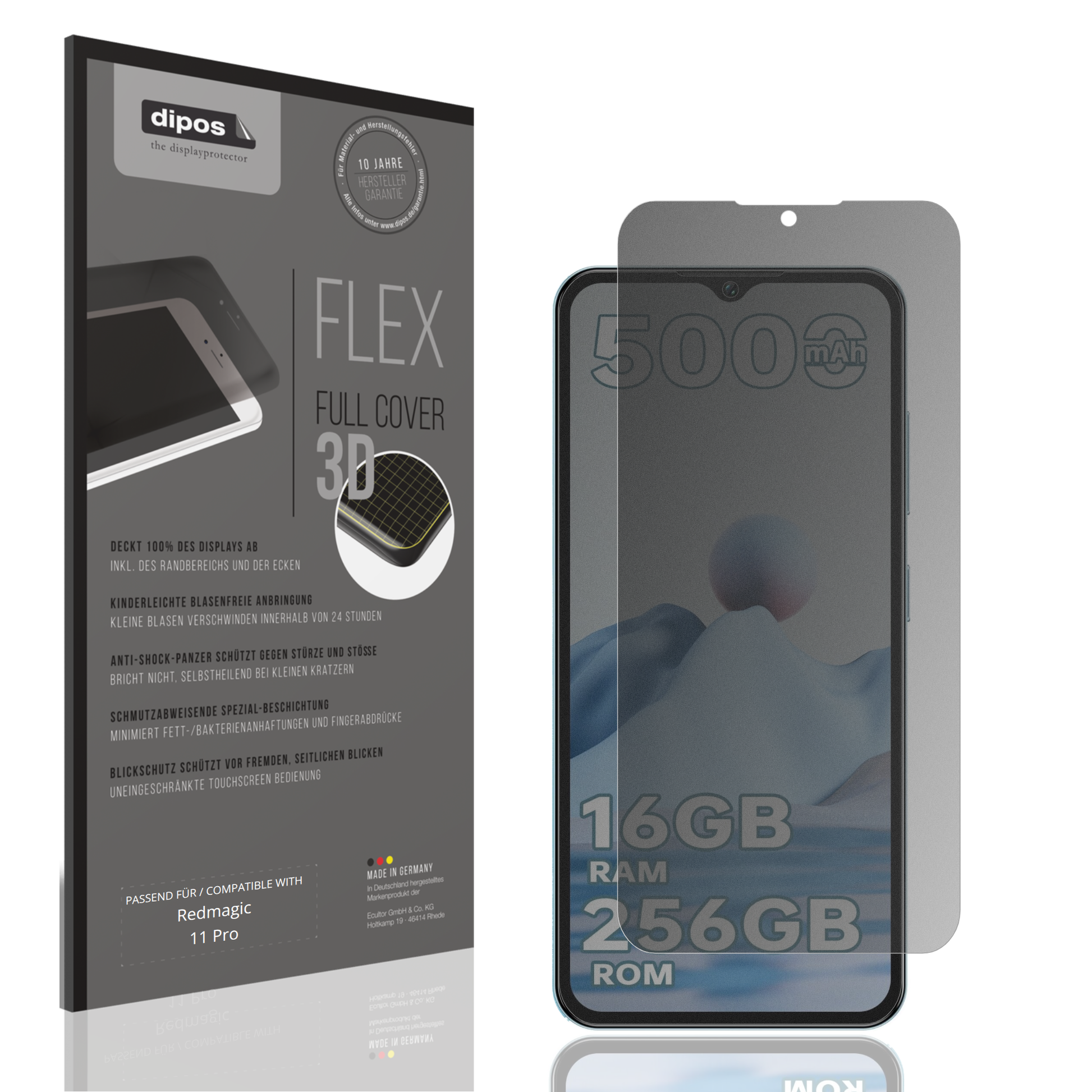Blickschutzfolie von dipos passend für Redmagic 11 Pro, 100% Displayabdeckung und blasenfreie Montage