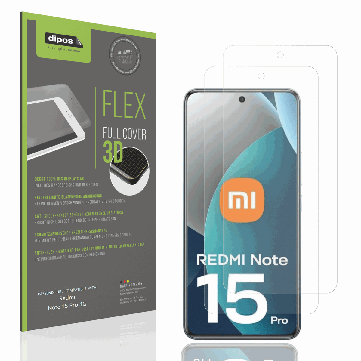 Matte Displayschutzfolie von dipos passend für Redmi Note 15 Pro 4G, 100% Displayabdeckung und blasenfreie Montage