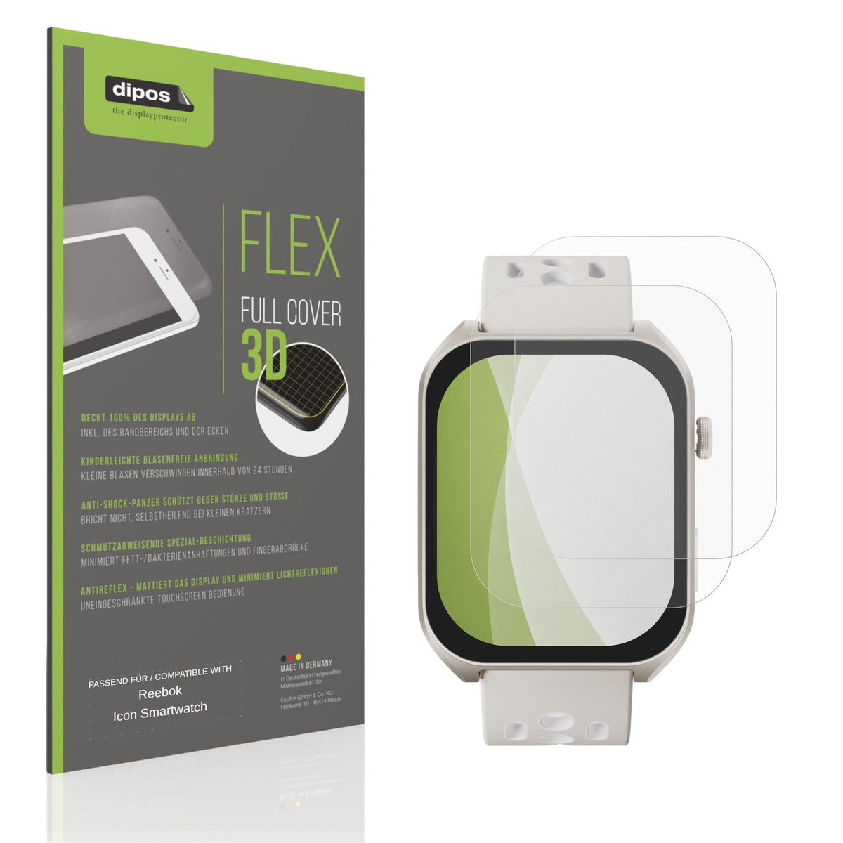 Matte Displayschutzfolie von dipos passend für Reebok Icon Smartwatch, 100% Displayabdeckung und blasenfreie Montage