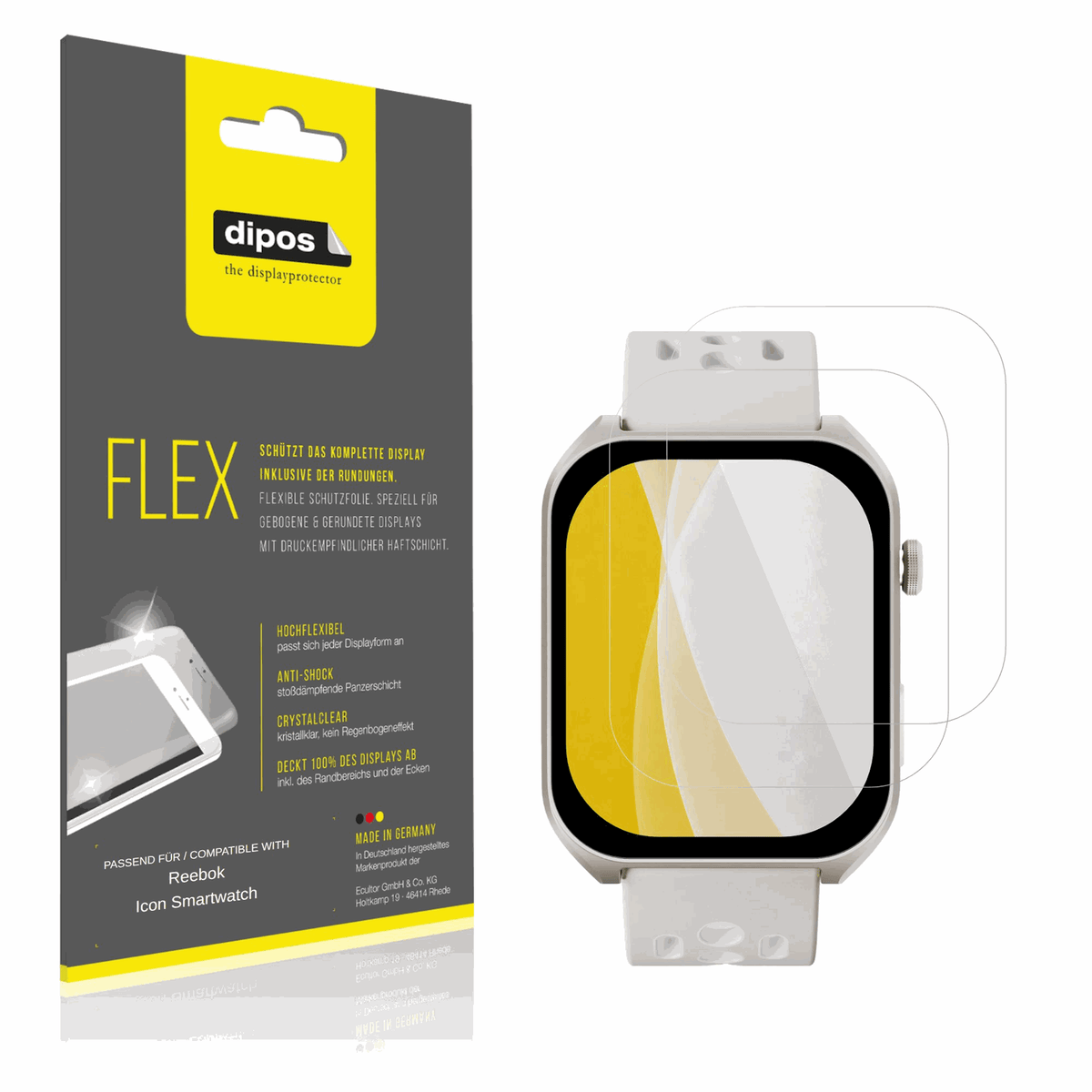 Klare Displayschutzfolie von dipos passend für Reebok Icon Smartwatch, 100% Displayabdeckung und blasenfreie Montage