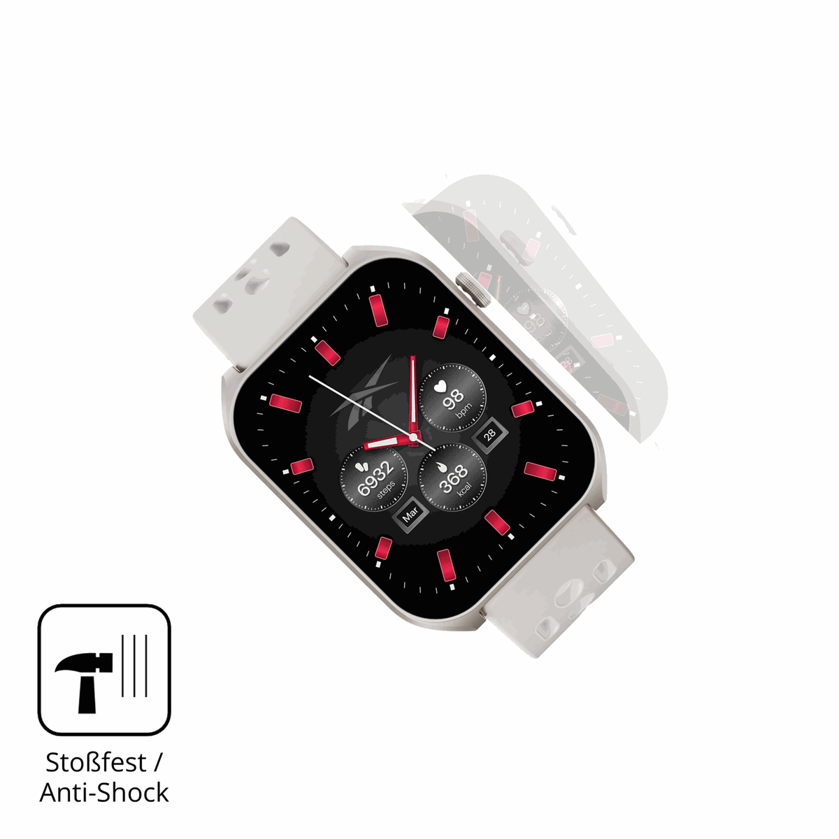 Schutz gegen Kratzer auf dem Reebok Icon Smartwatch Glas durch Schlüssel oder Ähnliches