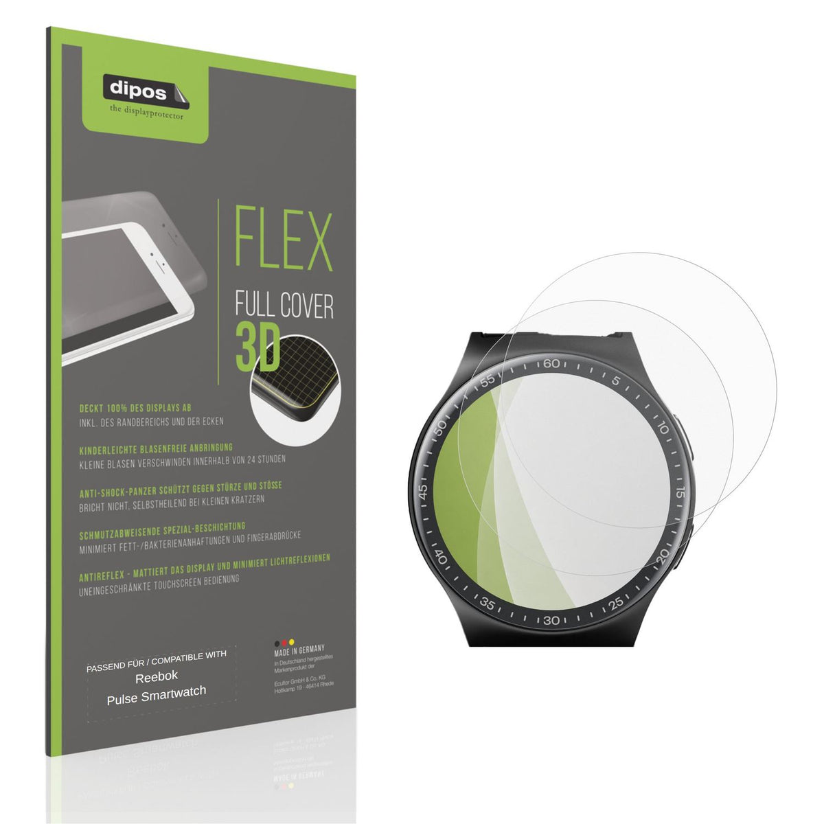Matte Displayschutzfolie von dipos passend für Reebok Pulse Smartwatch, 100% Displayabdeckung und blasenfreie Montage