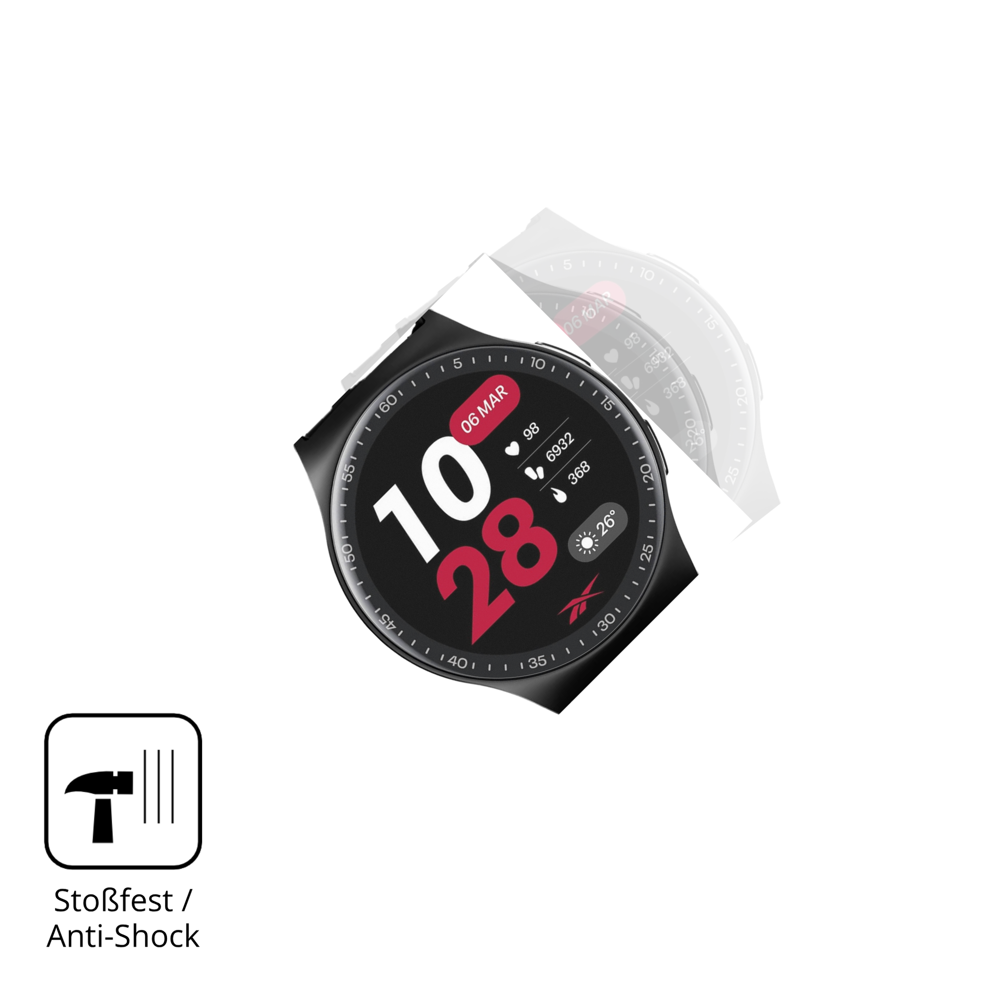 Schutz gegen Kratzer auf dem Reebok Pulse Smartwatch Glas durch Schlüssel, Stöße gegen die Tischkante oder Stürze