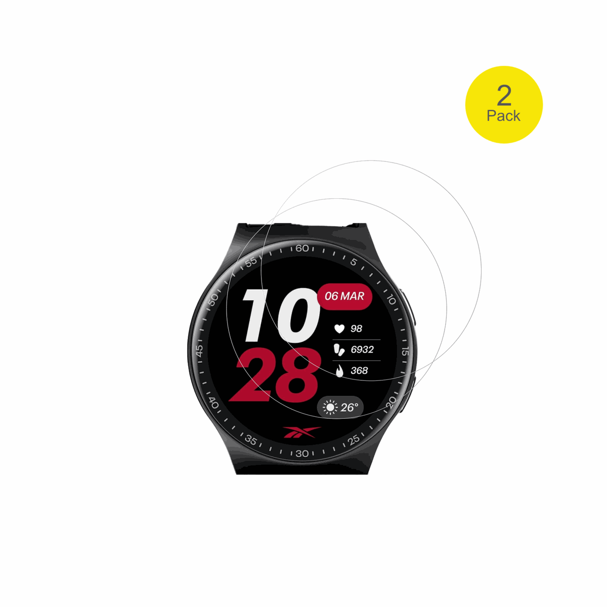 ReebokPulse Smartwatch mit aufgebrachter dipos Displayschutzfolie, glasklare Darstellung ohne Einschränkungen