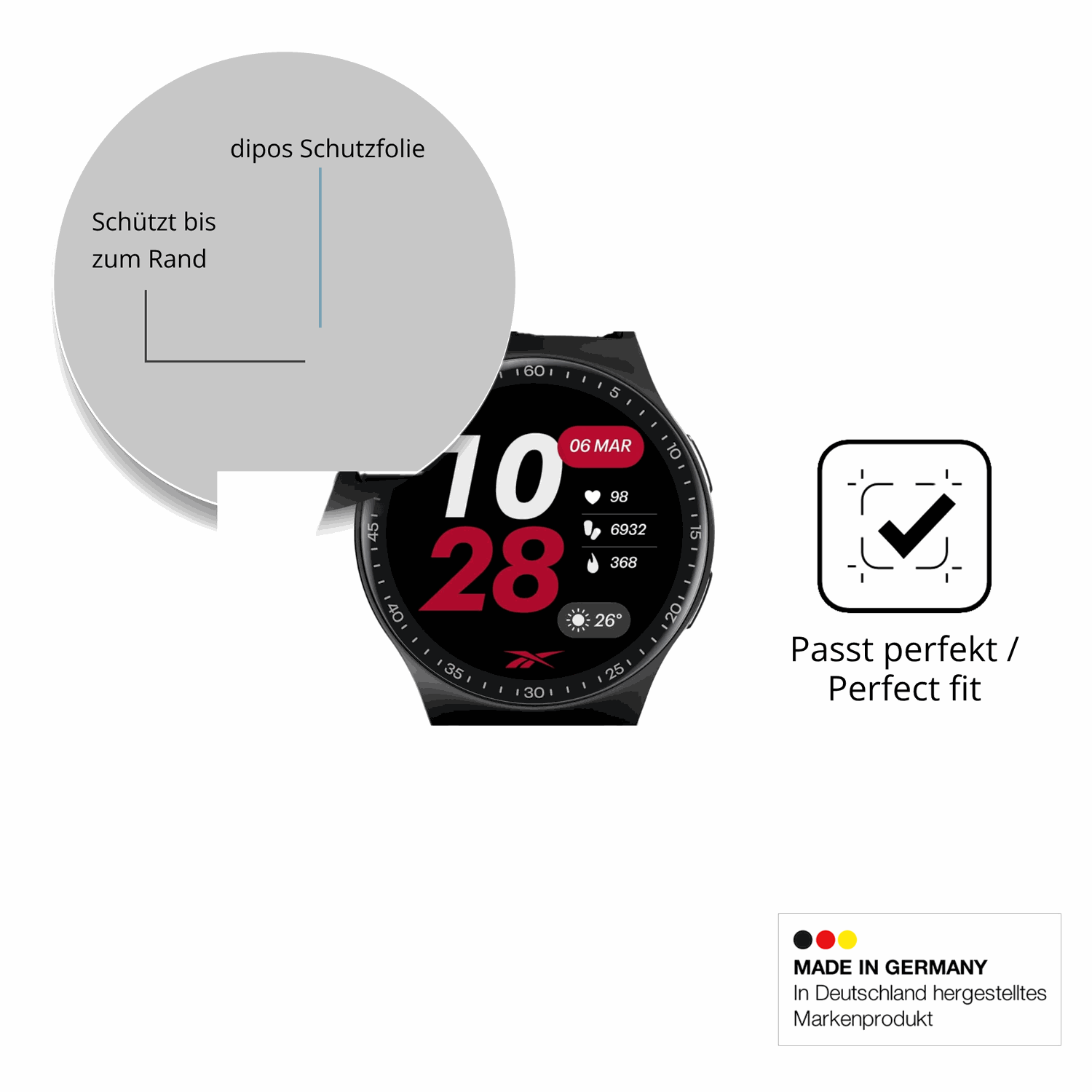 Schutzfolie mit optimaler Passform, zur Verwendung mit Hüllen geeignet