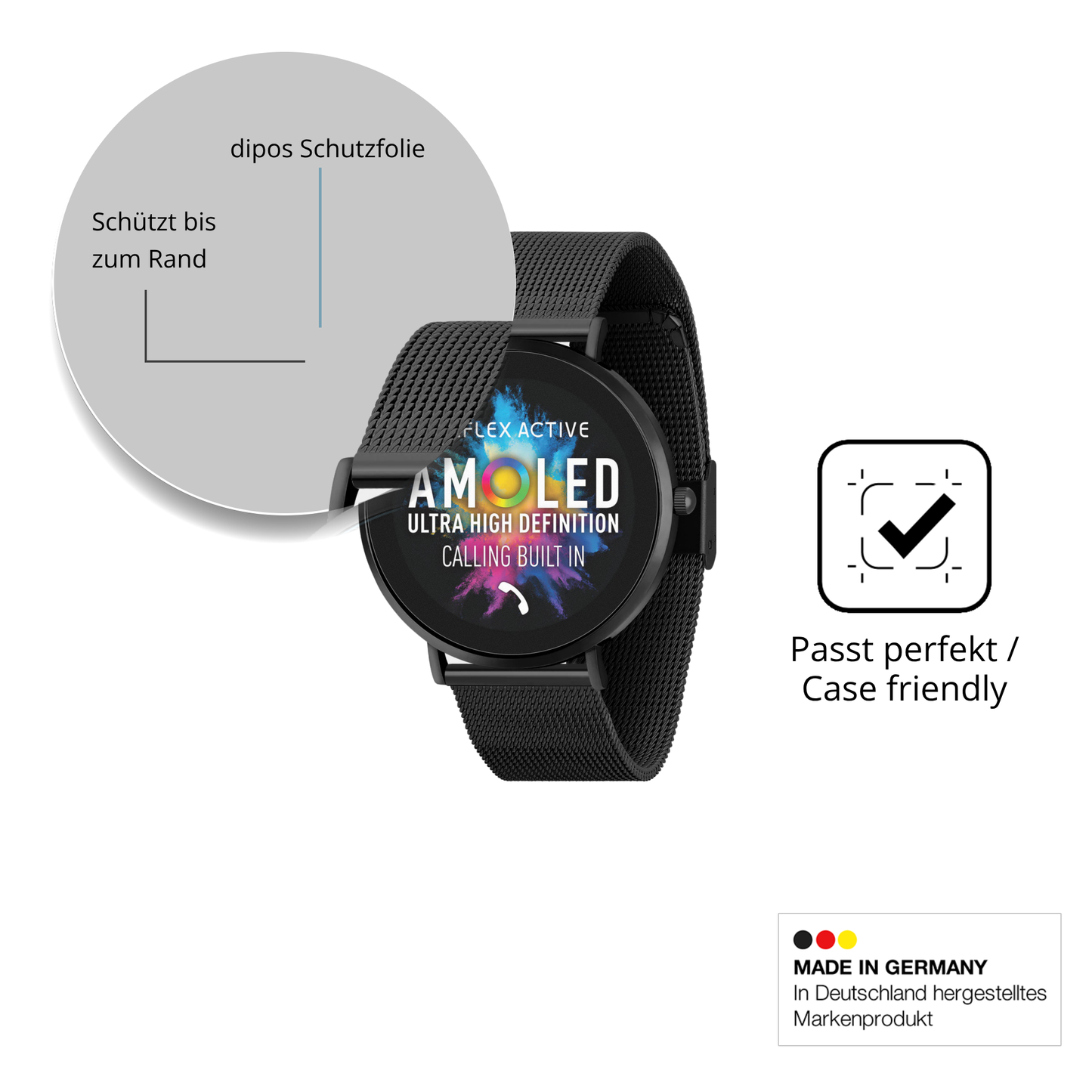 Schutzglasfolie mit optimaler Passform, zur Verwendung mit Hüllen geeignet