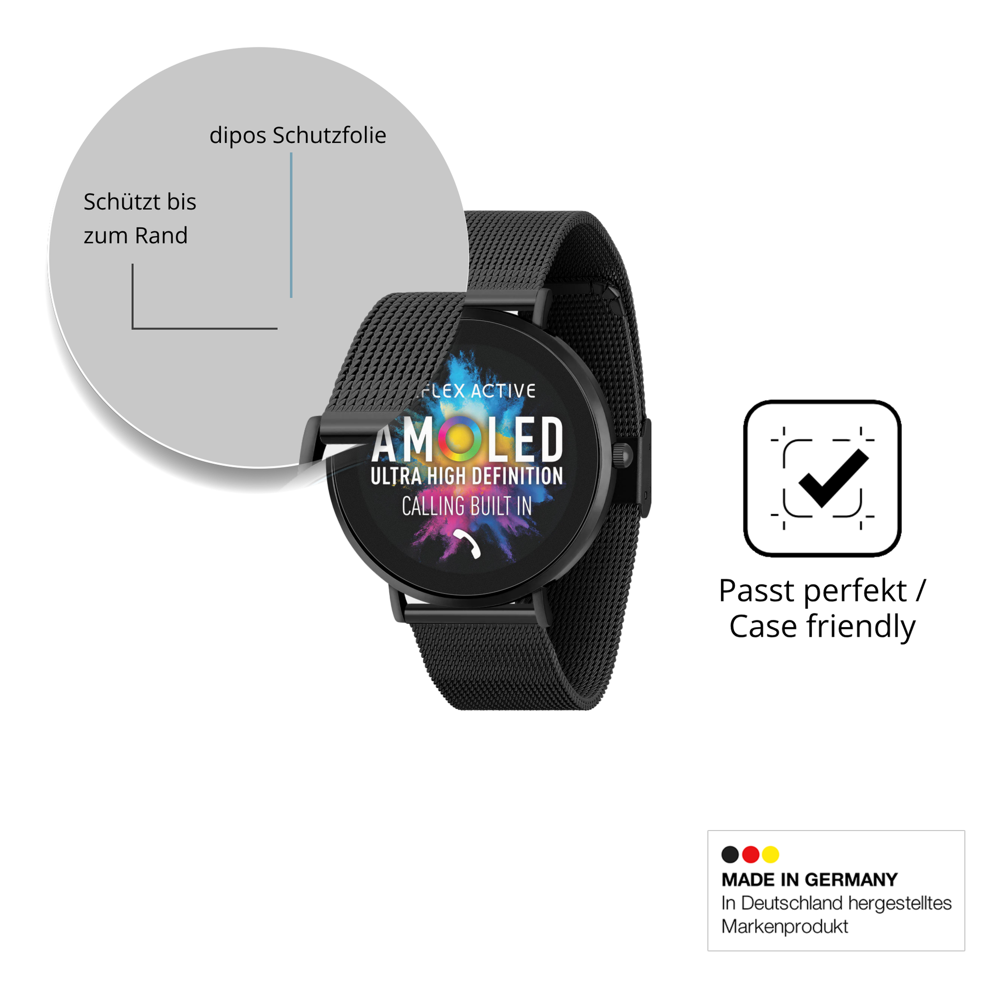 Schutzglasfolie mit optimaler Passform, zur Verwendung mit Hüllen geeignet