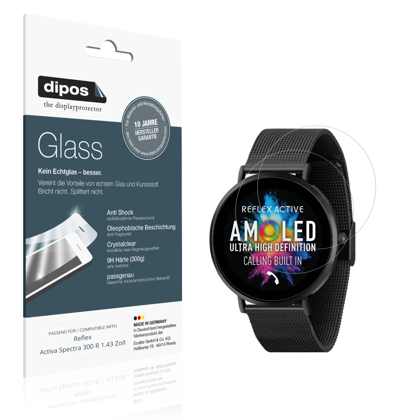 Klare Displayschutzfolie von dipos passend für reflexactiva spectra 300 r 1.43 zoll, 9H kratzfest und blasenfrei montiert