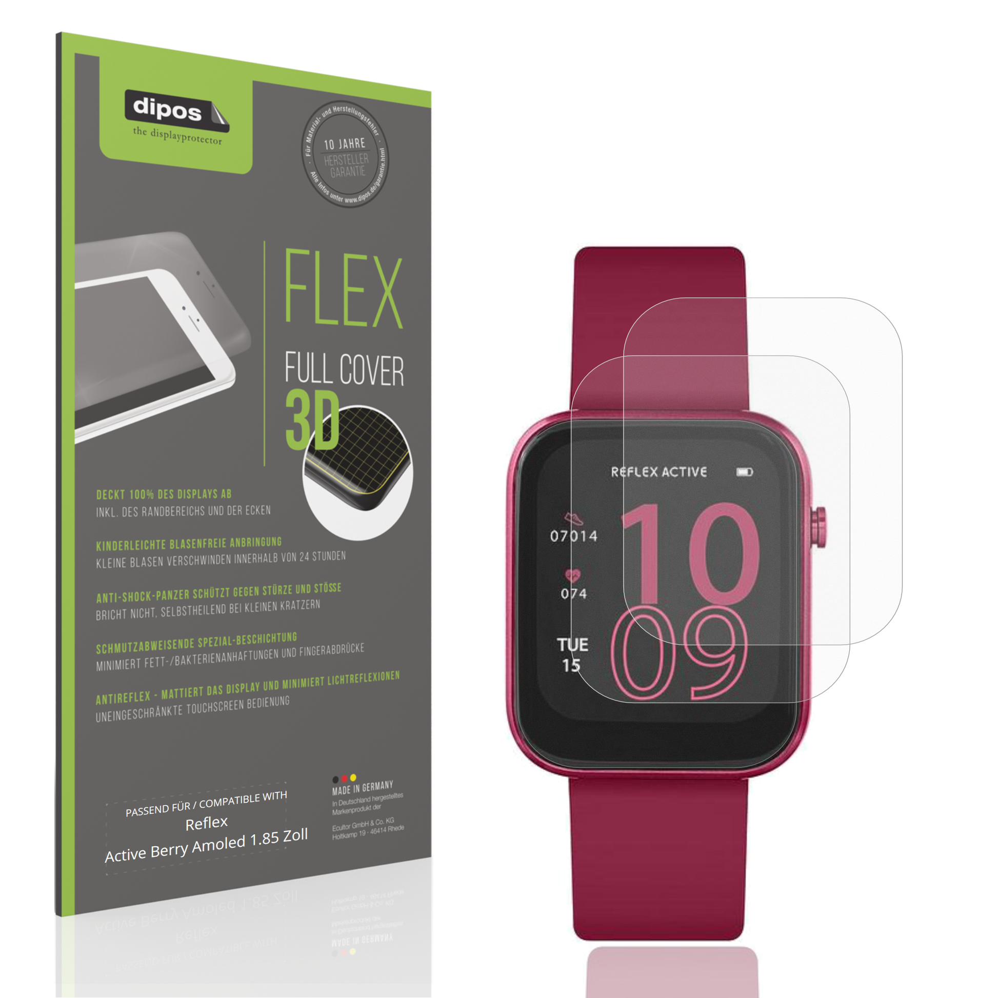 Matte Displayschutzfolie von dipos passend für Reflex Active Berry Amoled 1.85 Zoll, 100% Displayabdeckung und blasenfreie Montage