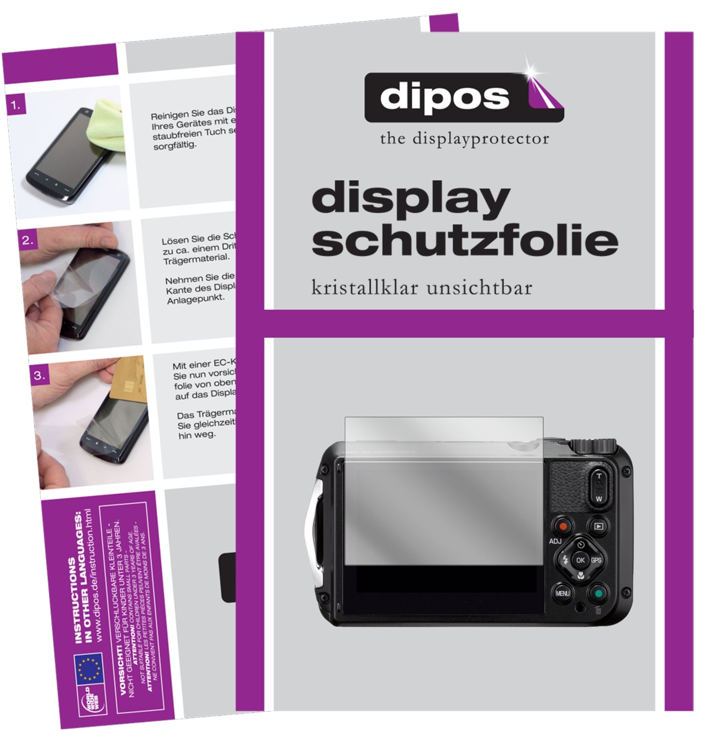 Klare Displayschutzfolie von dipos passend für Ricoh WG-6, präziser Zuschnitt und blasenfrei montiert