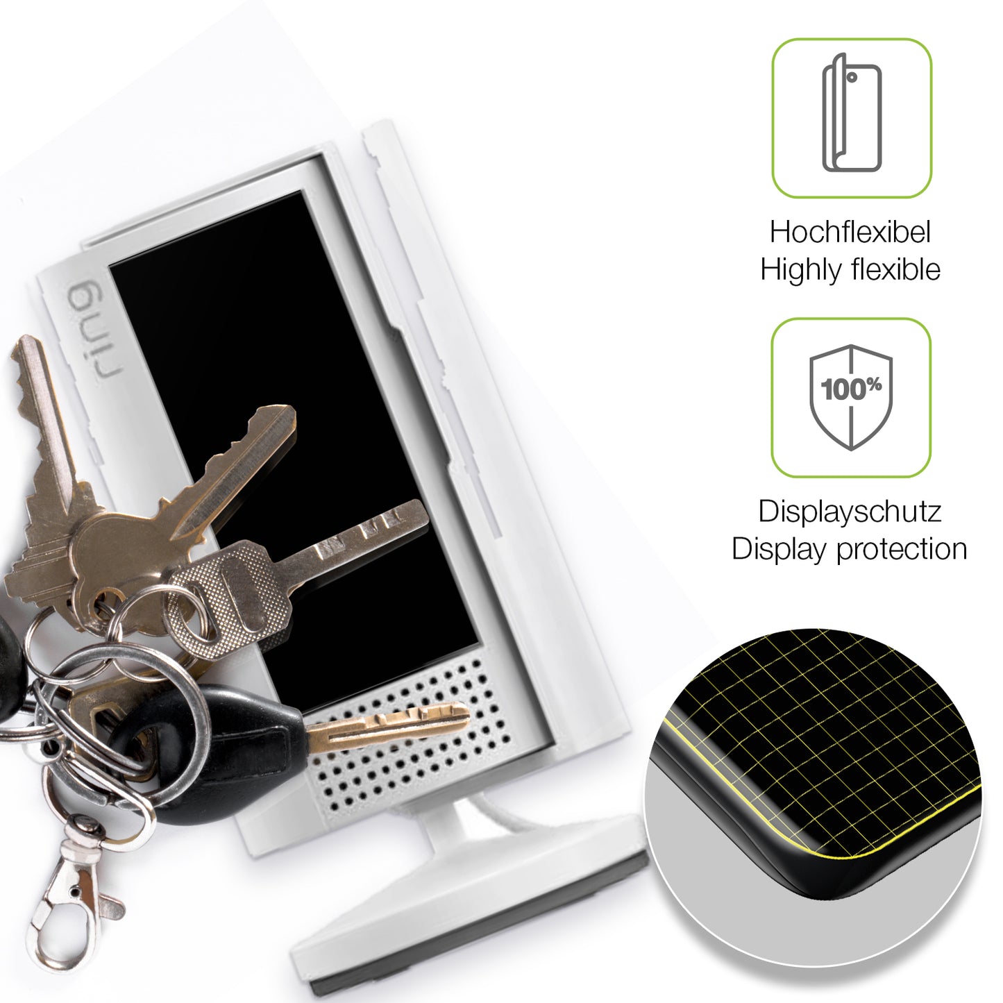 dipos Displayschutz für Ring Indoor Camera 2. Gen, transparente Oberfläche, perfekte Passform auch für die Rundungen