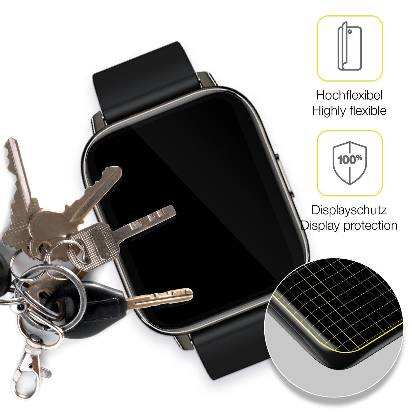 dipos Displayschutz für Rinsmola 1,69 Zoll Smartwatch, transparente Oberfläche, geringe Dicke und perfekte Passform