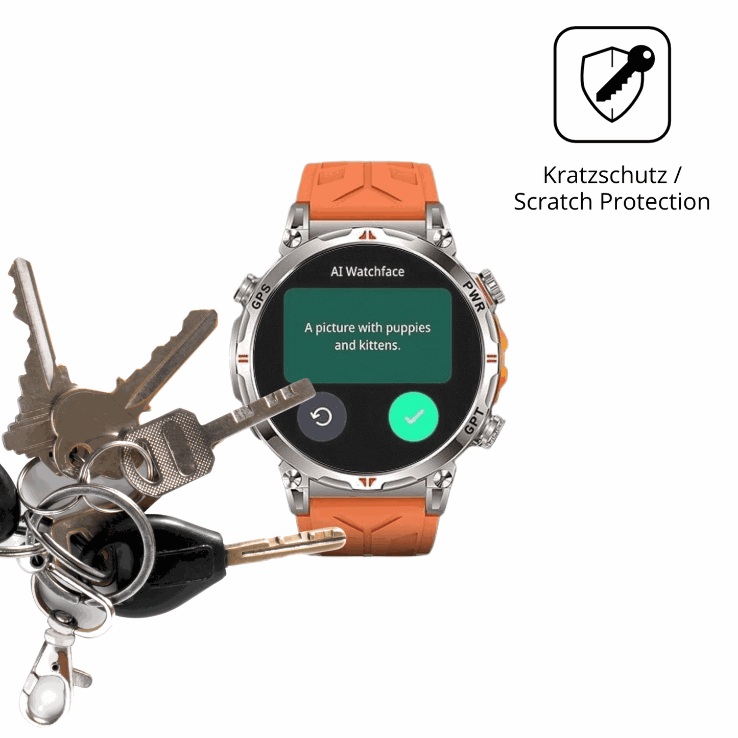 Schutz gegen Kratzer auf dem Rmana Militär Smartwatch 1.6 Zoll Glas durch Schlüssel oder Ähnliches