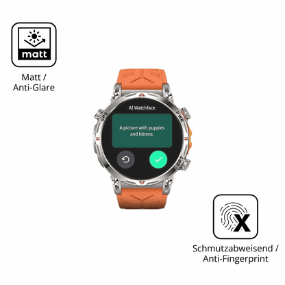 Dünne und entspiegelnde Folie passend zugeschnitten für Rmana Militär Smartwatch 1.6 Zoll