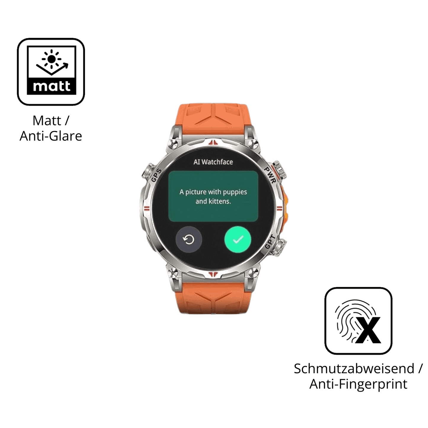9H Hartbeschichtete, flexible Folie passend zugeschnitten für Rmana Militär Smartwatch 1.6 Zoll