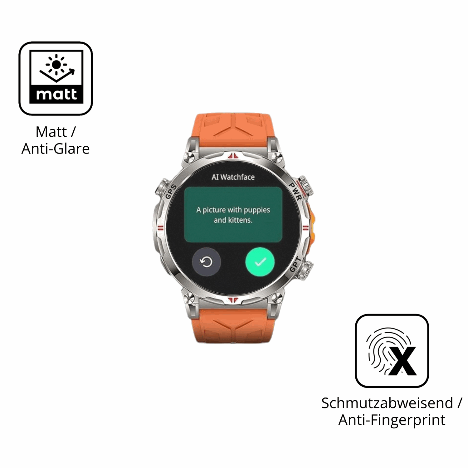 9H Hartbeschichtete, flexible Folie passend zugeschnitten für Rmana Militär Smartwatch 1.6 Zoll