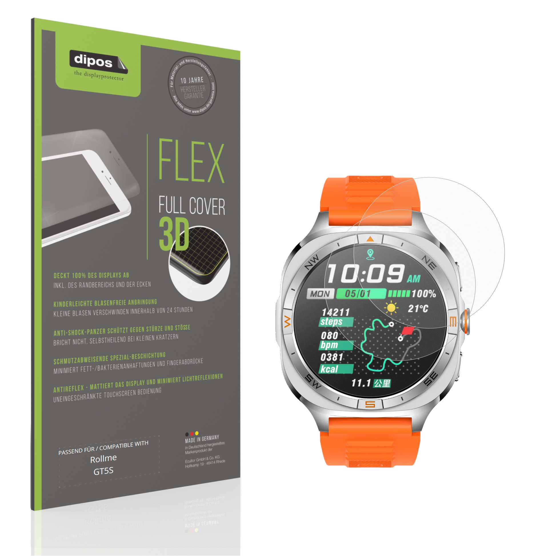 Matte Displayschutzfolie von dipos passend für Rollme GT5S, 100% Displayabdeckung und blasenfreie Montage