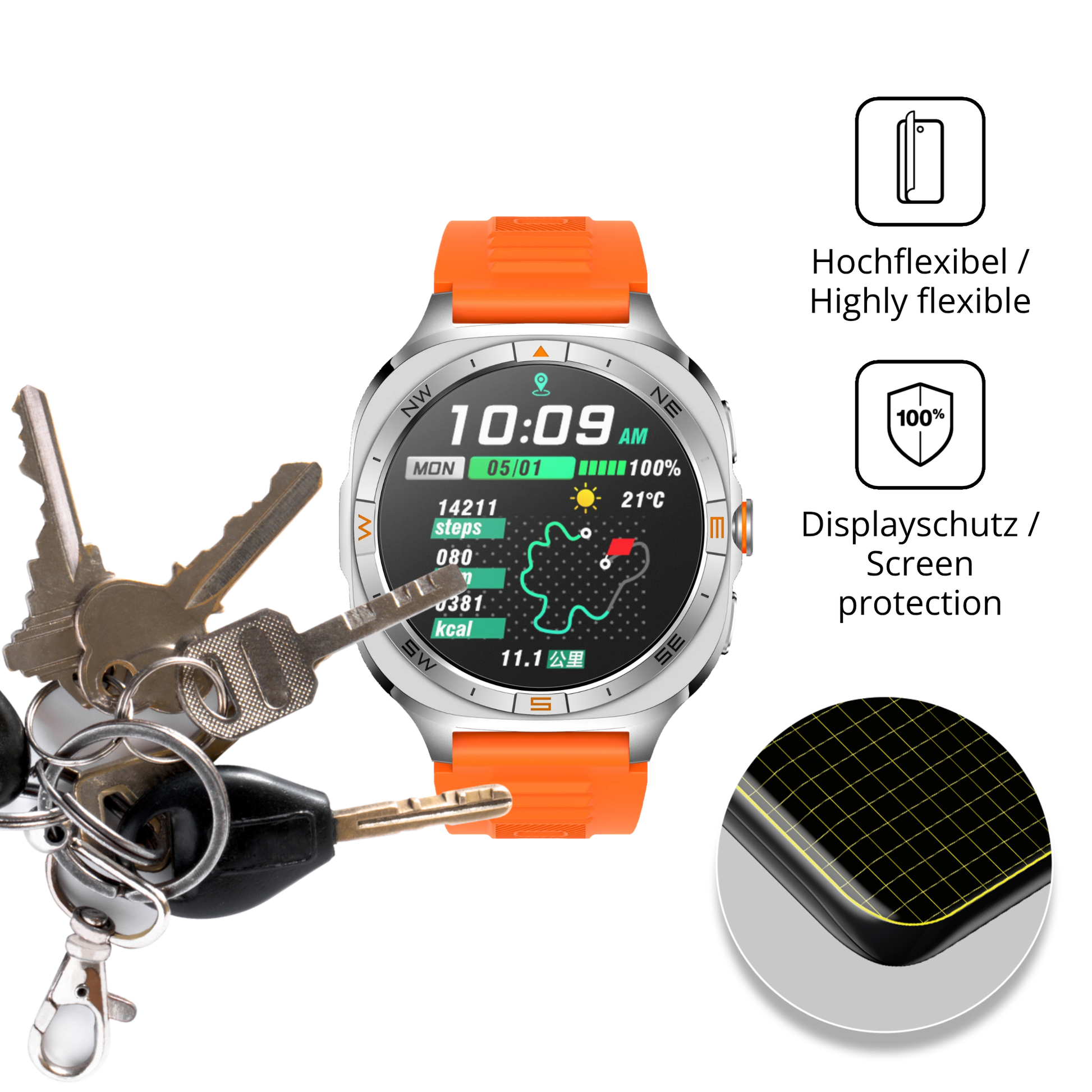 dipos Displayschutz für Rollme GT5S, transparente Oberfläche, perfekte Passform auch für die Rundungen