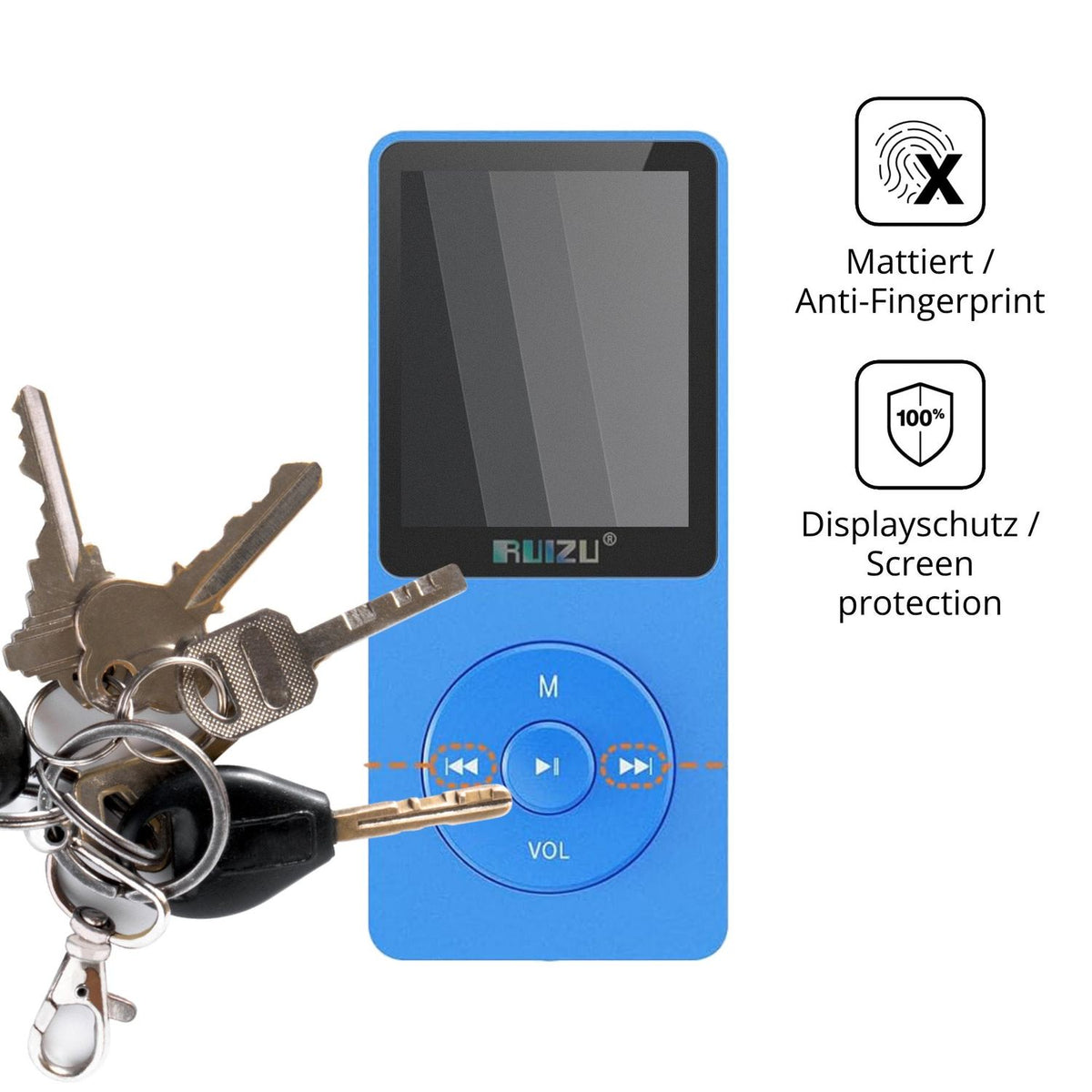 dipos Displayschutz für RUIZU X02, mattierte Oberfläche, Blickschutzfilter und perfekter Passform