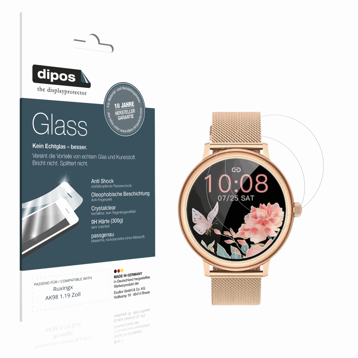 Klare Displayschutzfolie von dipos passend für Ruxingx AK98 1.19 Zoll, 9H kratzfest und blasenfrei montiert