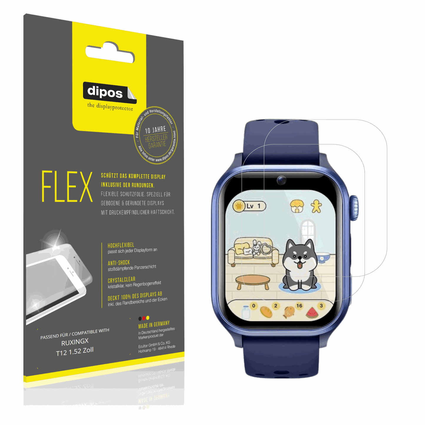 Klare Displayschutzfolie von dipos passend für RUXINGX T12 1.52 Zoll, 100% Displayabdeckung und blasenfreie Montage
