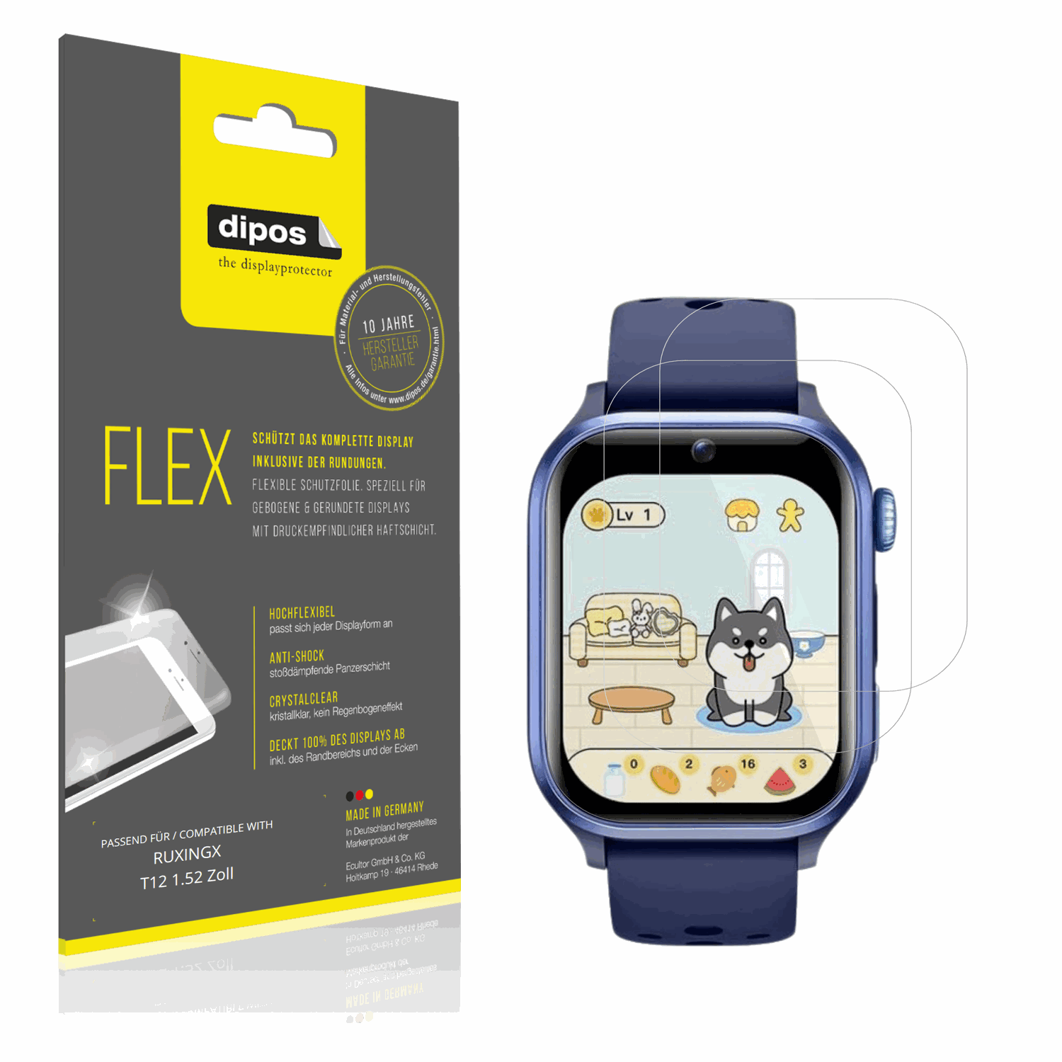 Klare Displayschutzfolie von dipos passend für RUXINGX T12 1.52 Zoll, 100% Displayabdeckung und blasenfreie Montage