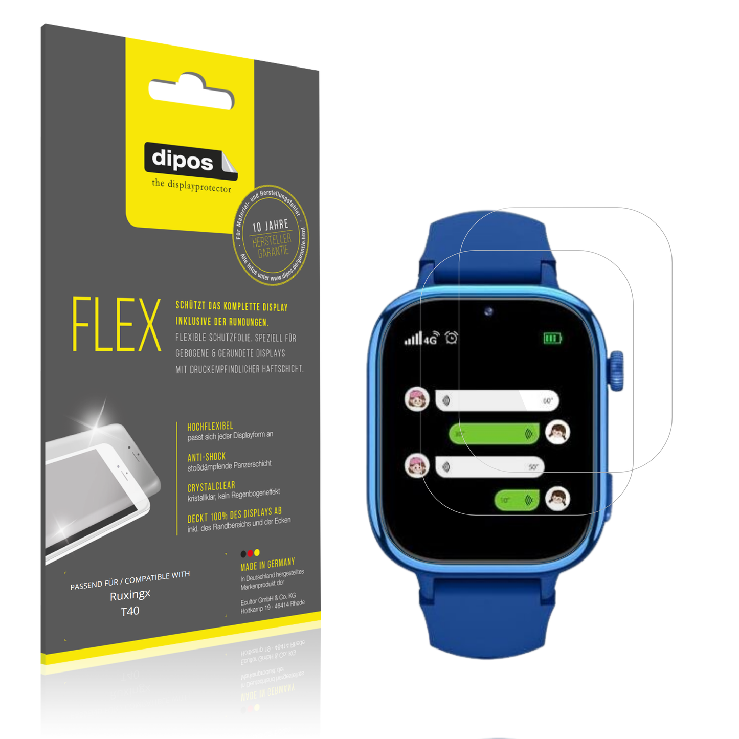 Klare Displayschutzfolie von dipos passend für Ruxingx T40, 100% Displayabdeckung und blasenfreie Montage