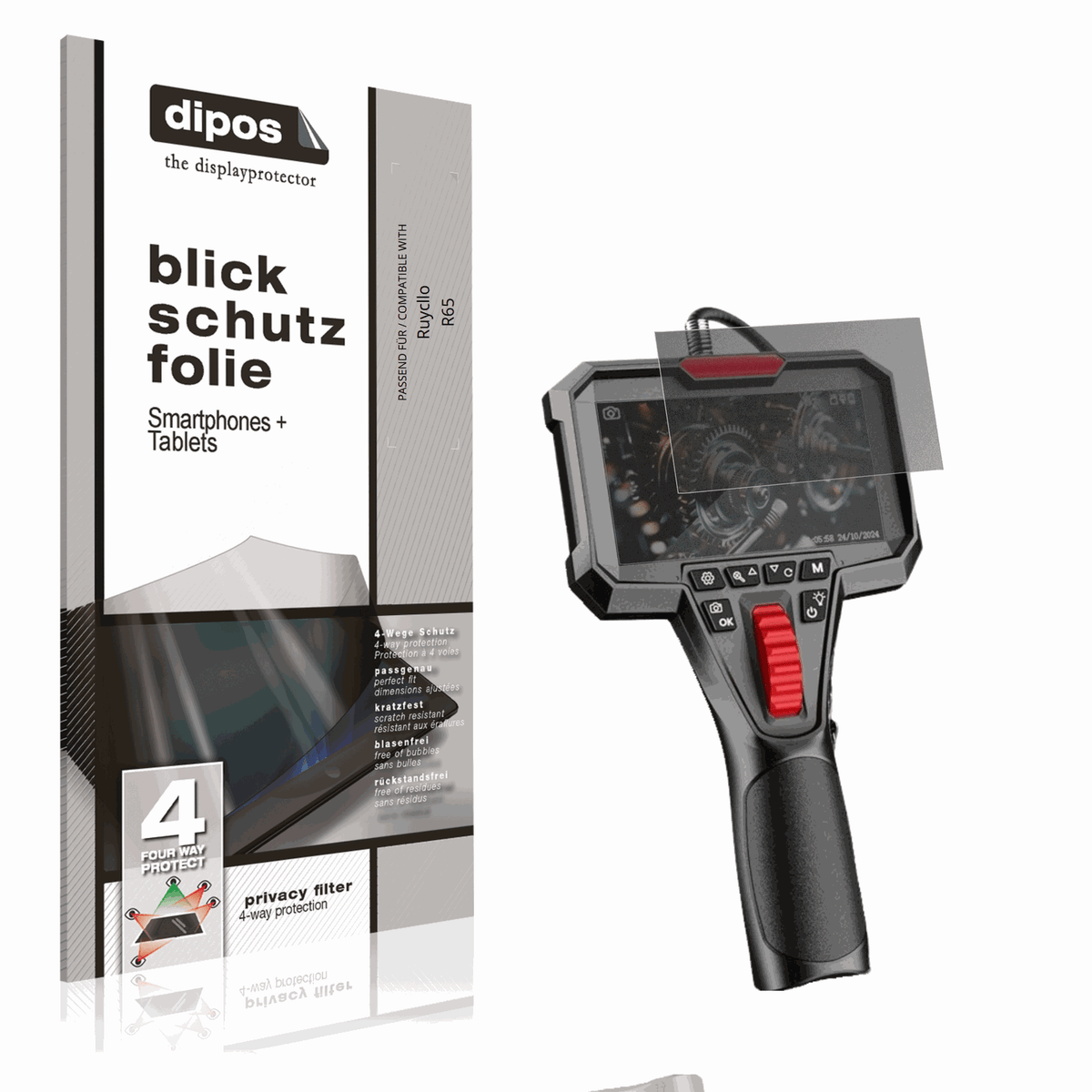Blickschutzfolie von dipos passend für Ruycllo R65, präziser Zuschnitt und blasenfrei montiert