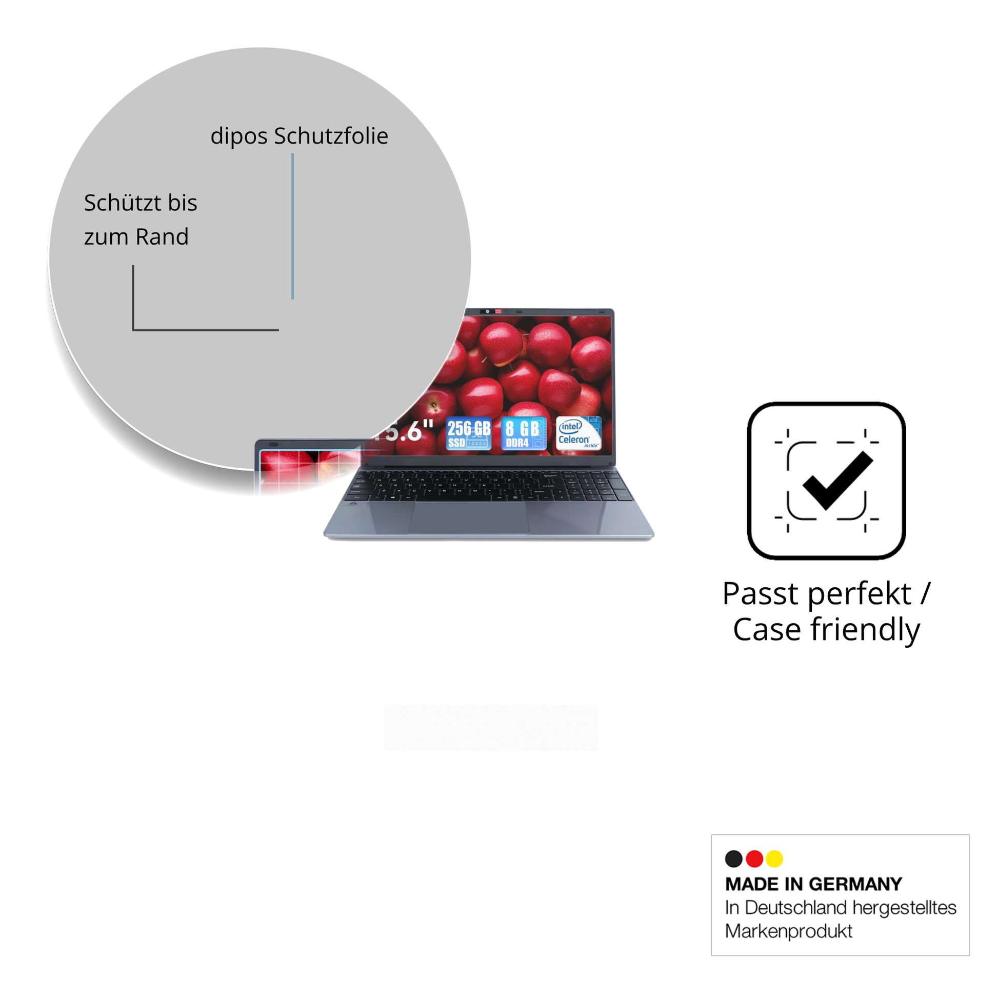 Schutzglasfolie mit optimaler Passform, zur Verwendung mit Hüllen geeignet