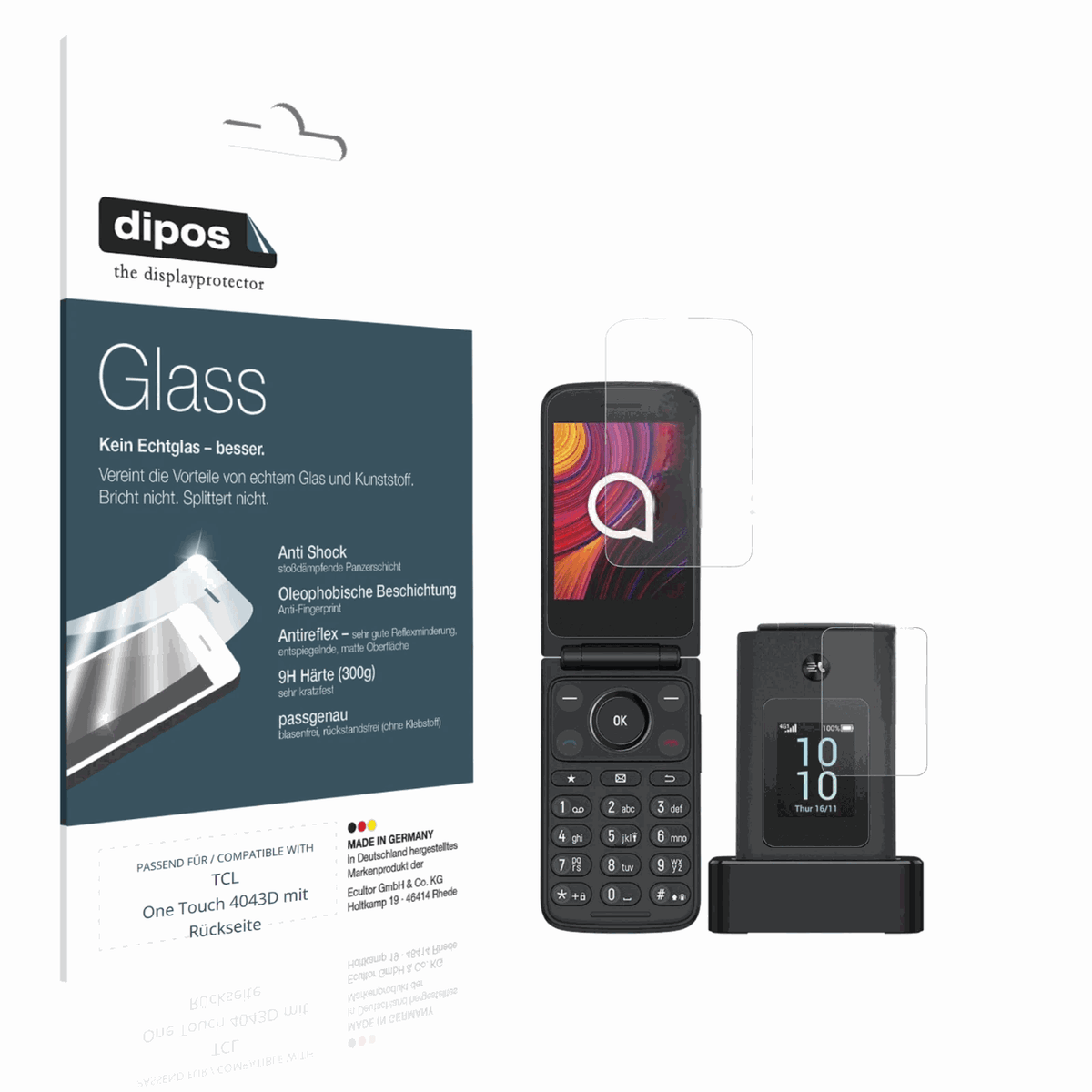 2x 9H Schutzfolie matt für TCL One Touch 4043D mit Rückseite Panzerfolie