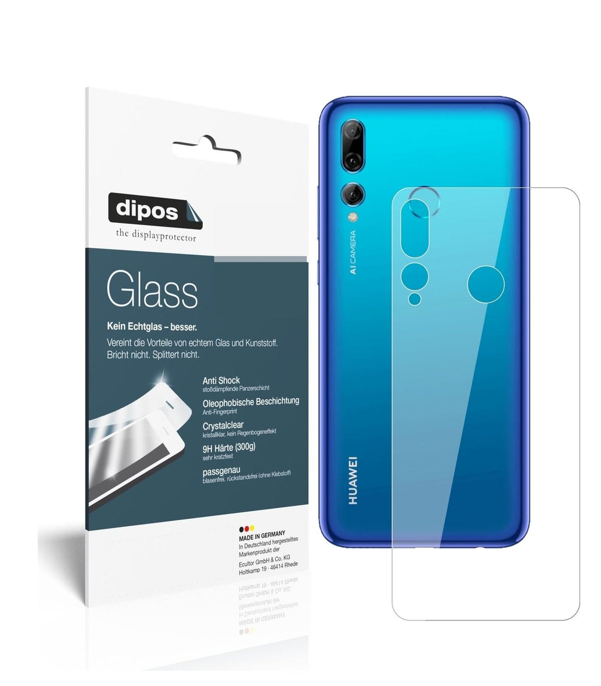 1x 9H Schutzfolie für Huawei P Smart Plus (2019) Rückseite Panzerfolie