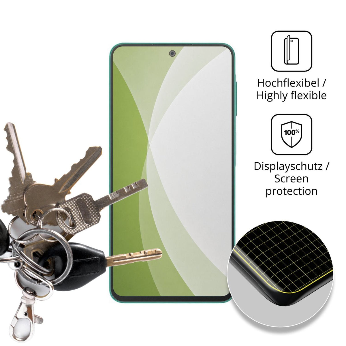 dipos Displayschutz für Samsung Galaxy F70 Pro 5G, transparente Oberfläche, perfekte Passform auch für die Rundungen