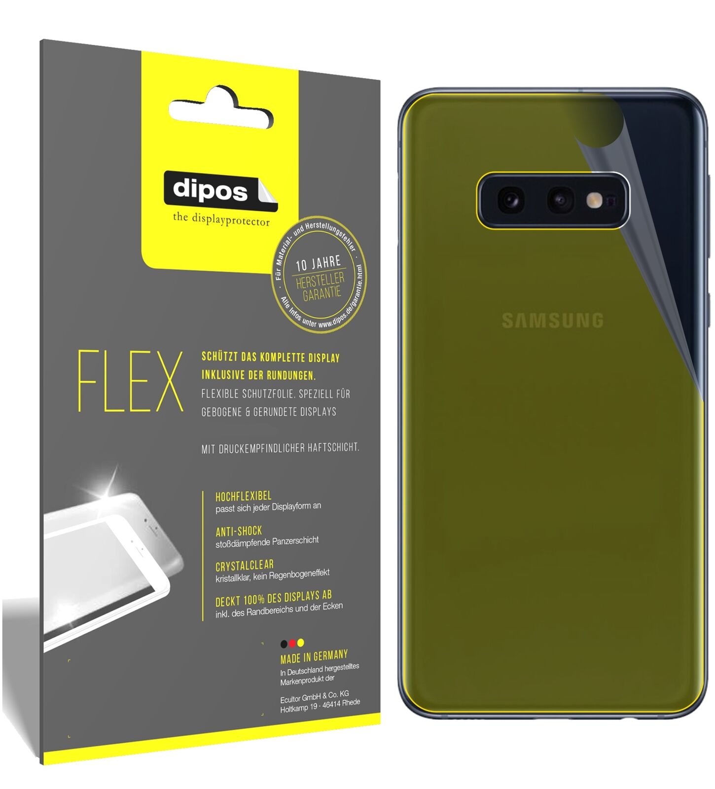 dipos Displayschutz für Samsung Galaxy S10e Rückseite, transparente Oberfläche, geringe Dicke und perfekte Passform