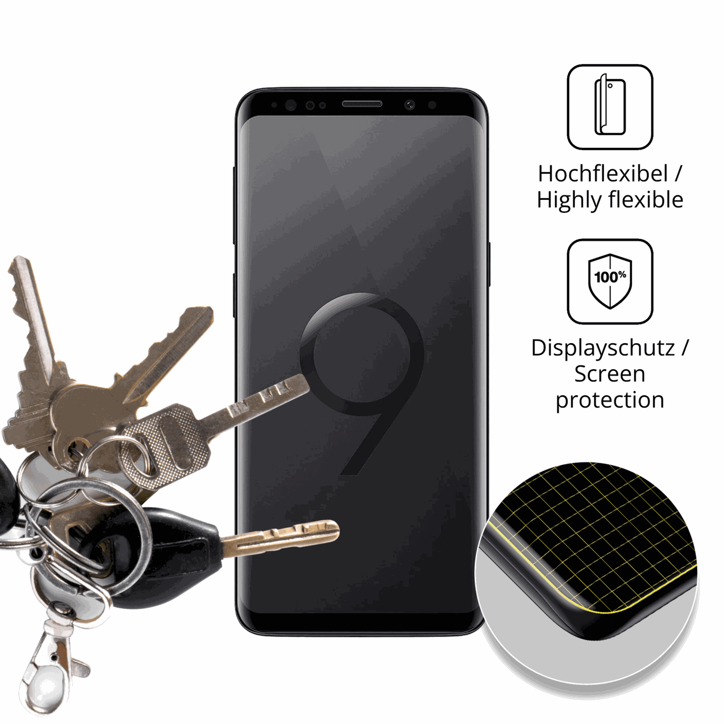 dipos Displayschutz für Samsung Galaxy S9, transparente Oberfläche, geringe Dicke und perfekte Passform
